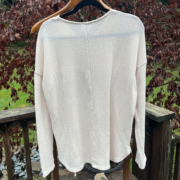 Sadie & Love laced drawstring v neck knit crop pullover sweater Ivory size Large - Picture 3 of 5